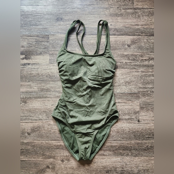 Hurley Olive Green Ribbed Strappy One-Piece Swimsuit - Picture 1 of 3